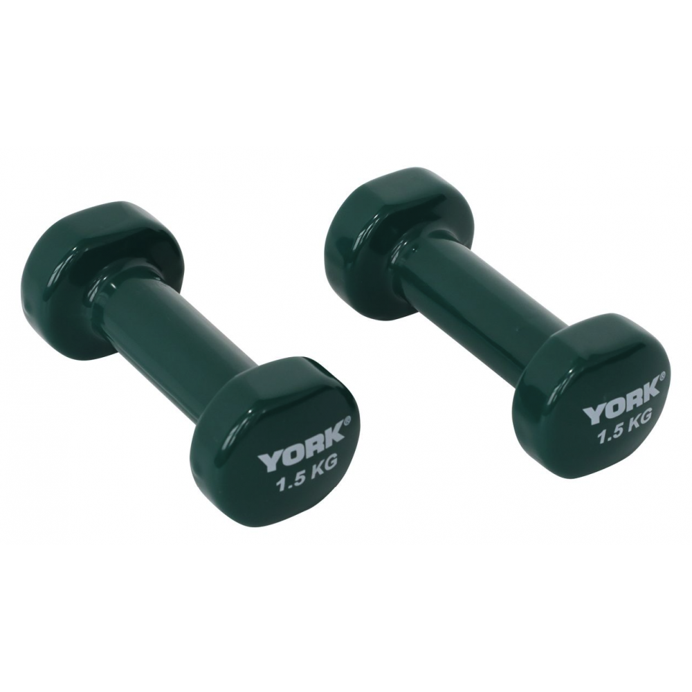 Виниловые круглые гантели для фитнеса York Fitness 2×1,5 кг, зелёные