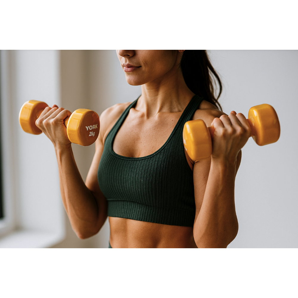 Виниловые круглые гантели для фитнеса York Fitness 2×2 кг, жёлтые