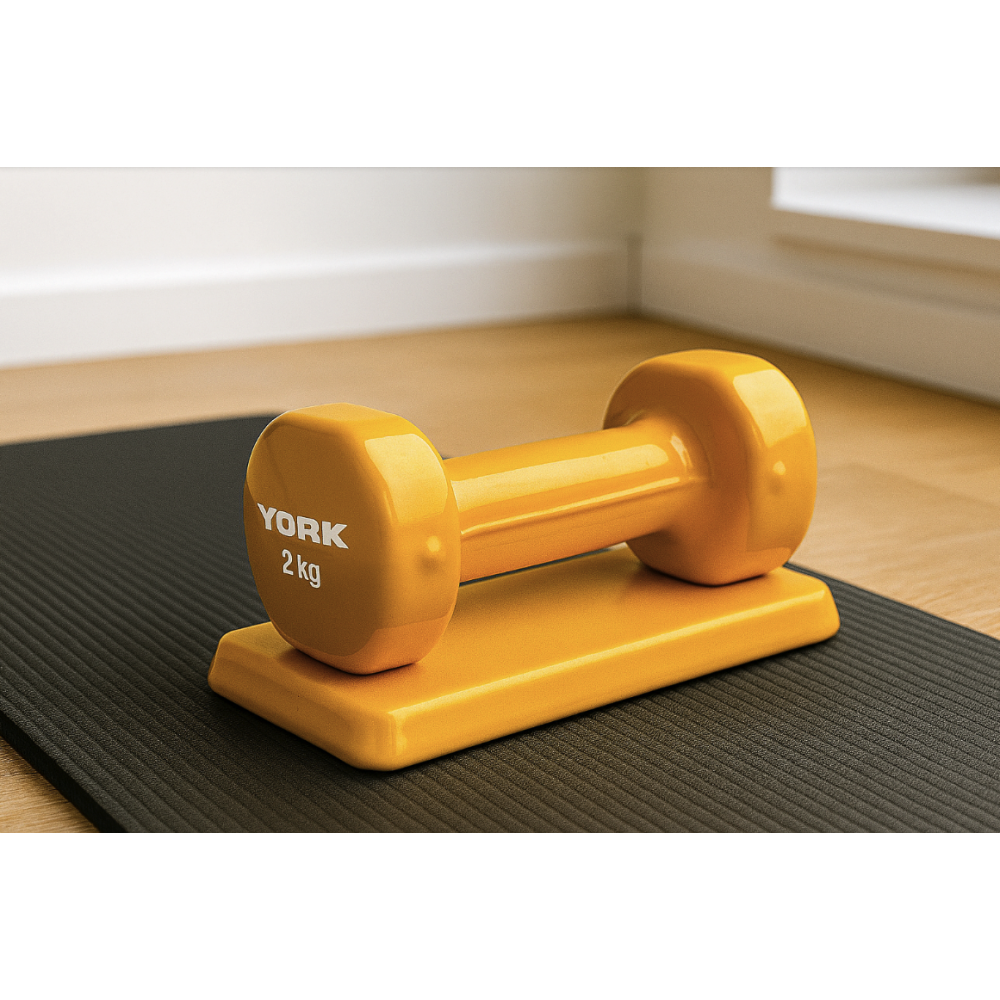 Виниловые круглые гантели для фитнеса York Fitness 2×2 кг, жёлтые