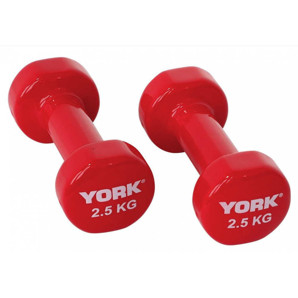 Виниловые круглые гантели для фитнеса York Fitness 2×2,5 кг, красные