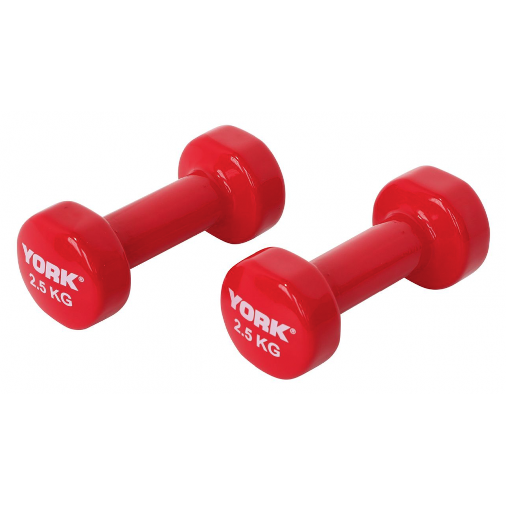 Виниловые круглые гантели для фитнеса York Fitness 2×2,5 кг, красные