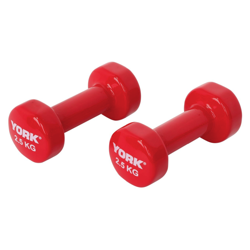 Виниловые круглые гантели для фитнеса York Fitness 2×2,5 кг, красные