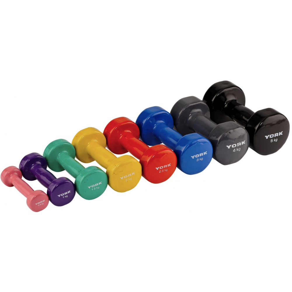 Виниловые круглые гантели для фитнеса York Fitness 2×3 кг, синие