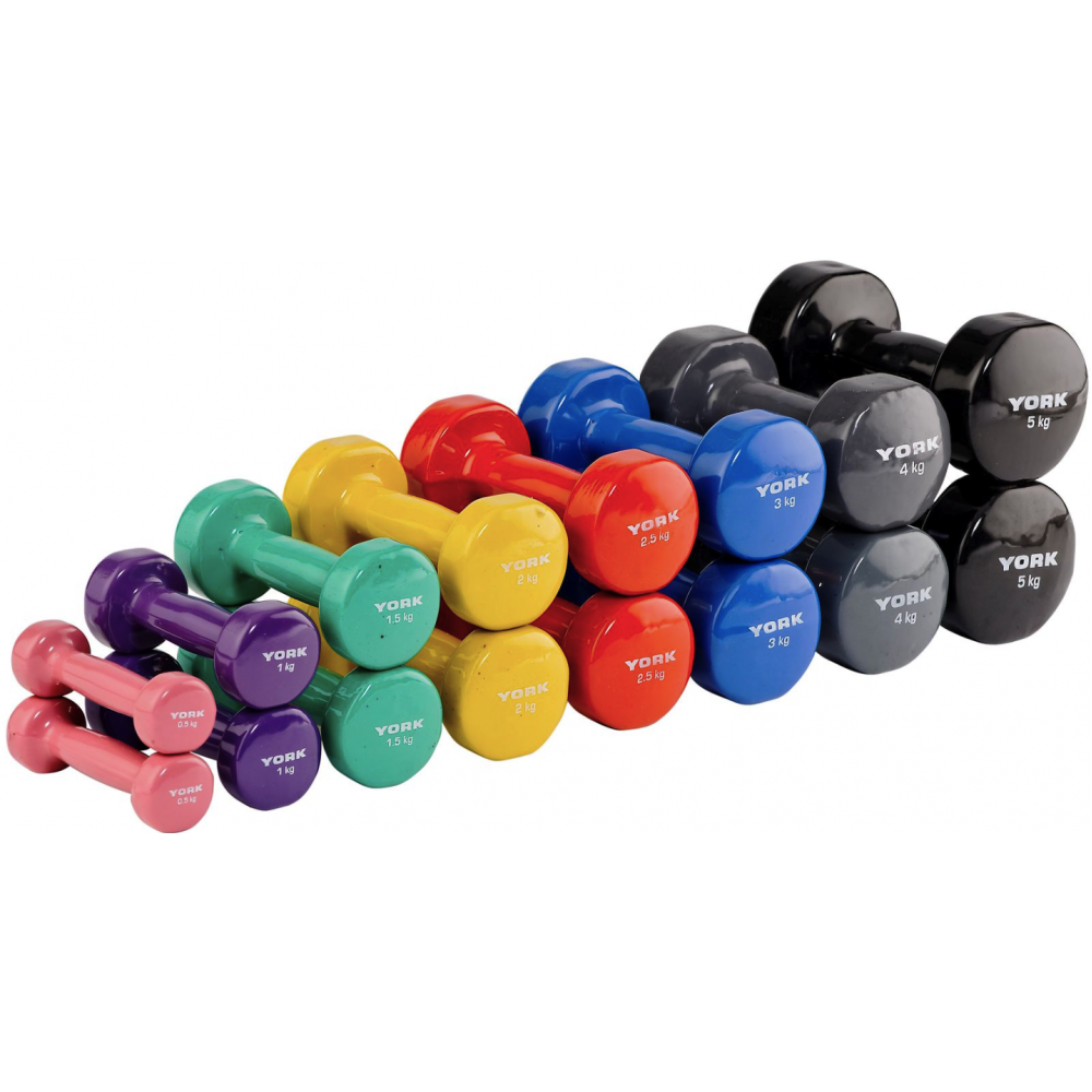 Виниловые круглые гантели для фитнеса York Fitness 2×4 кг, серые