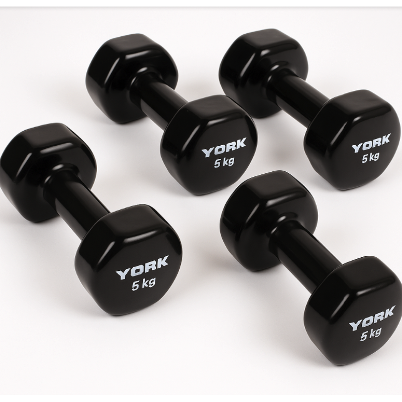 Виниловые круглые гантели для фитнеса York Fitness 2×5 кг, чёрные