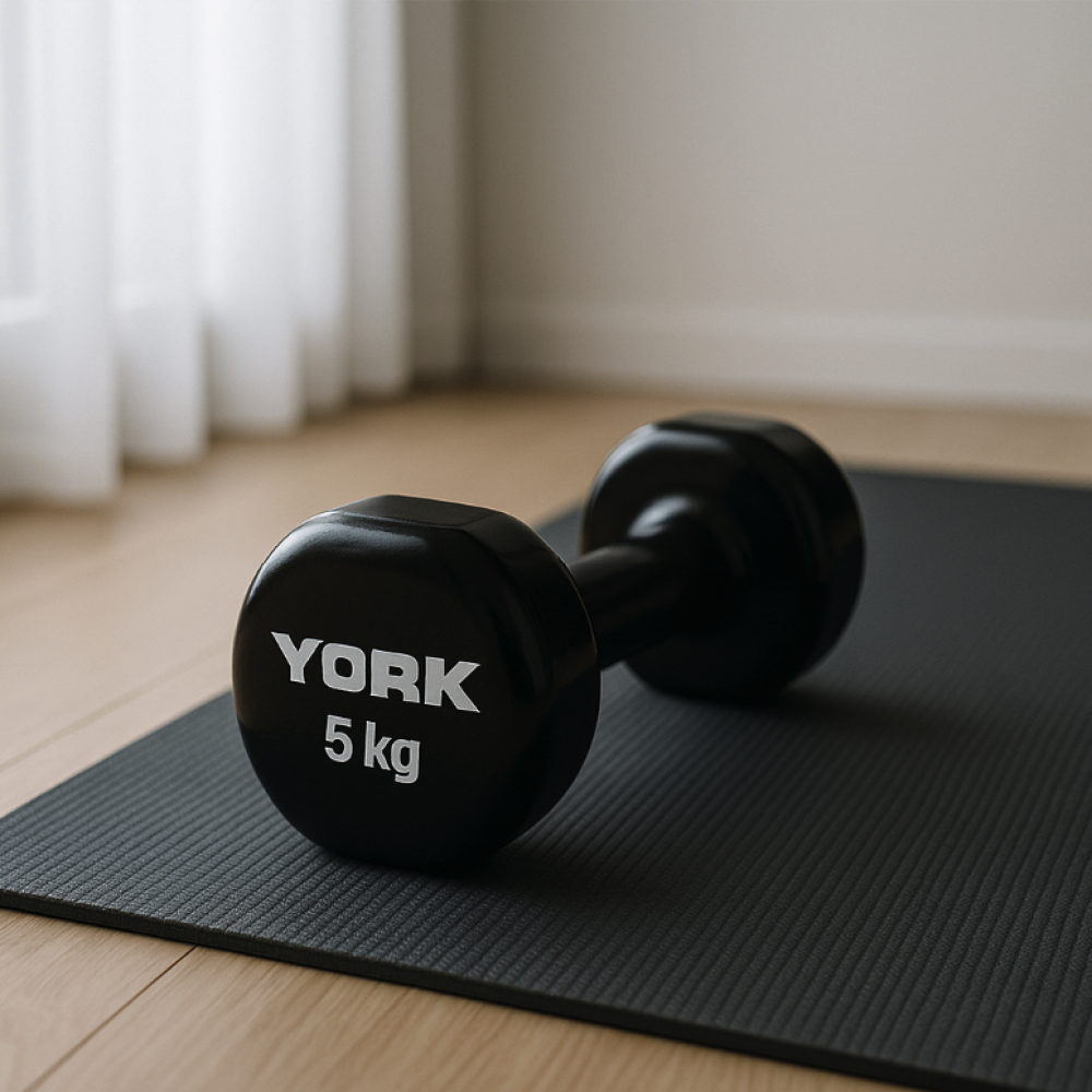 Виниловые круглые гантели для фитнеса York Fitness 2×5 кг, чёрные