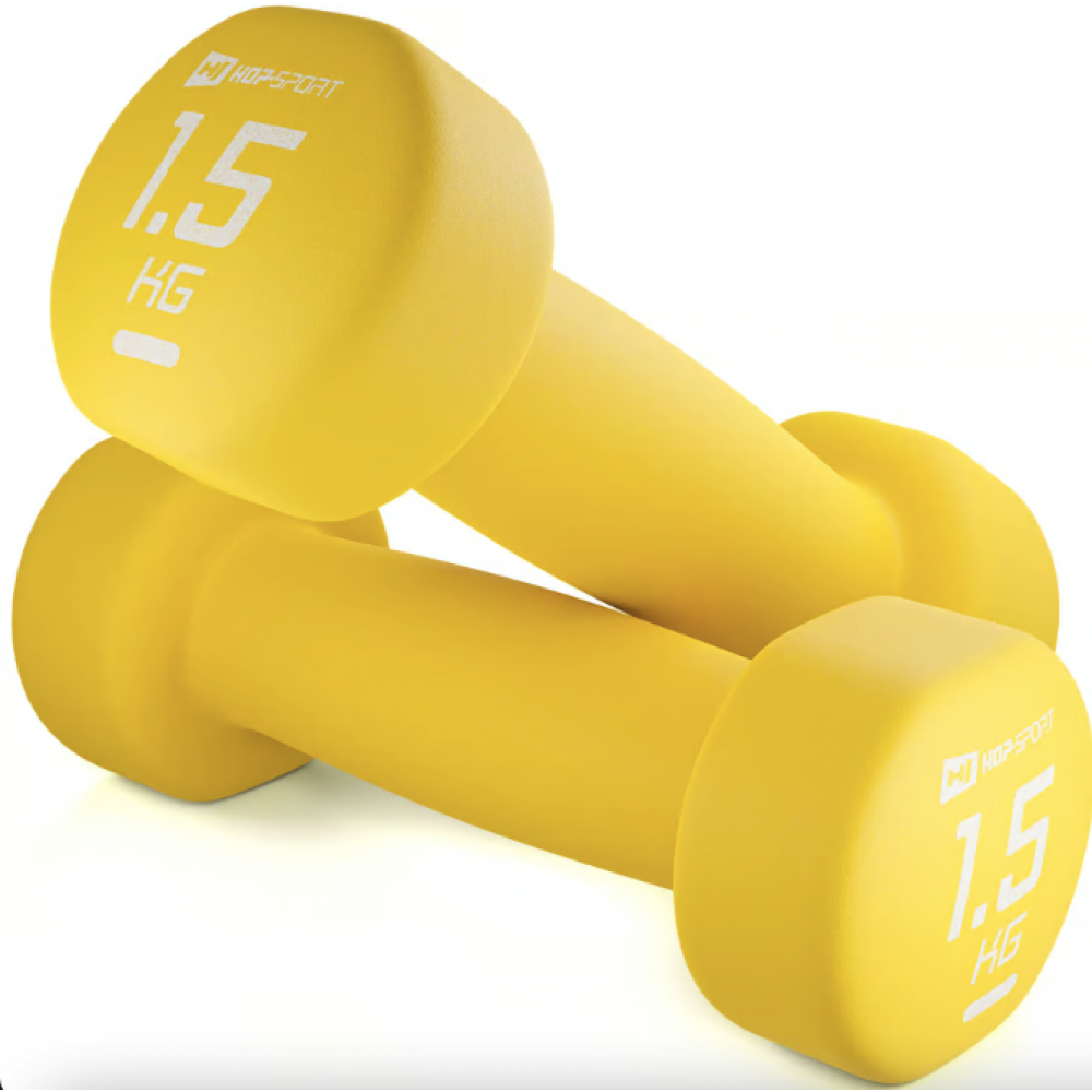 Неопреновые круглые гантели для фитнеса Hop-Sport HS-V015DR 2x1,5 кг жёлтые