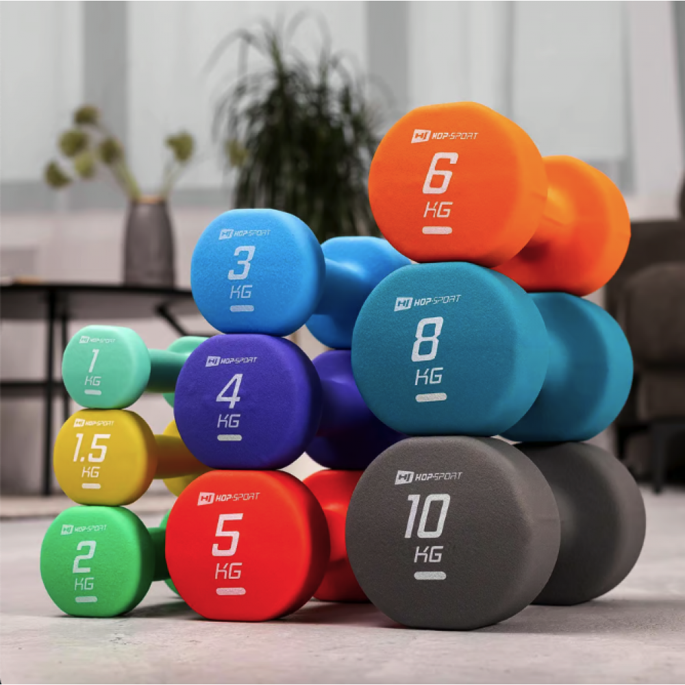 Неопреновые круглые гантели для фитнеса Hop-Sport HS-V015DR 2x1,5 кг жёлтые