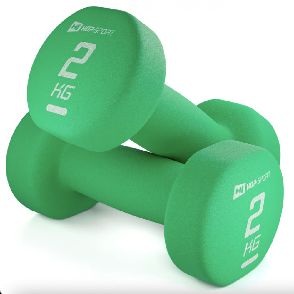 Неопреновые круглые гантели для фитнеса Hop-Sport HS-V020DR 2x2 кг зелёные