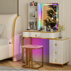 Туалетний столик Costway Vicci з пуфом + LED дзеркало