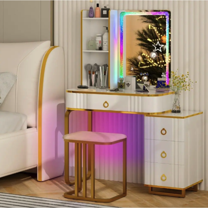 Туалетний столик Costway Vicci з пуфом + LED дзеркало