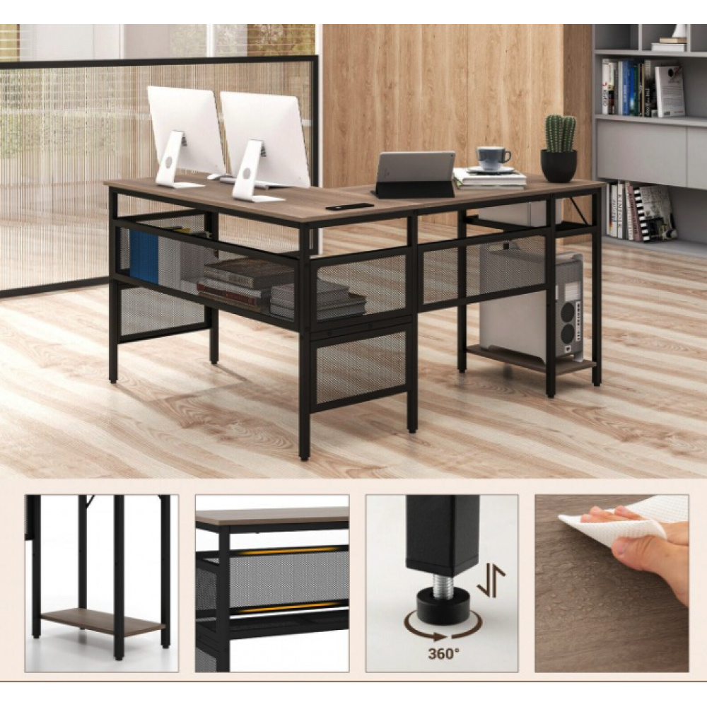 Комп'ютерний стіл Costway Hutch L-подібний з зарядним