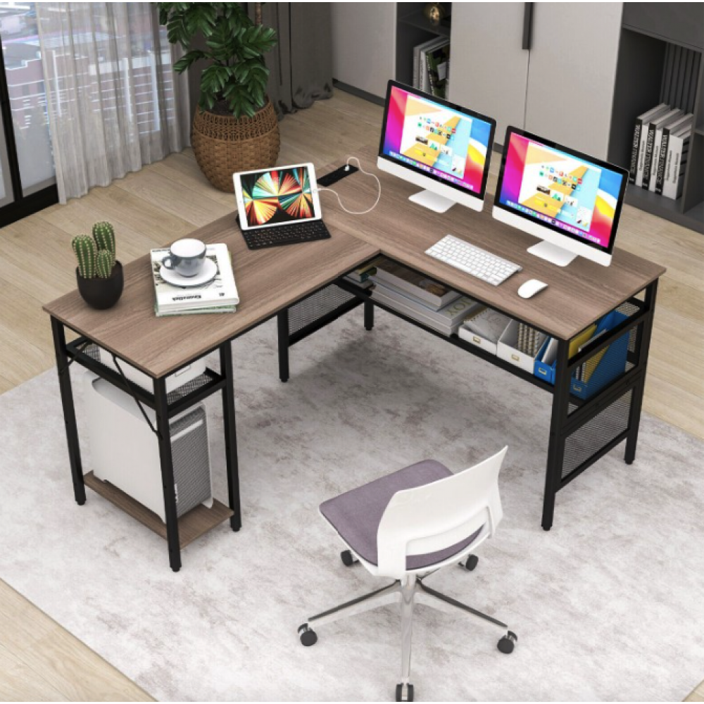 Комп'ютерний стіл Costway Hutch L-подібний з зарядним