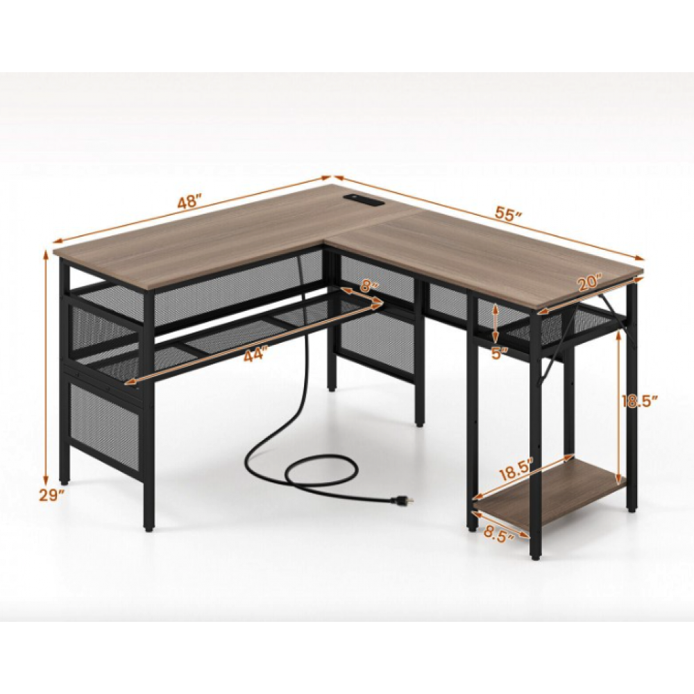 Комп'ютерний стіл Costway Hutch L-подібний з зарядним