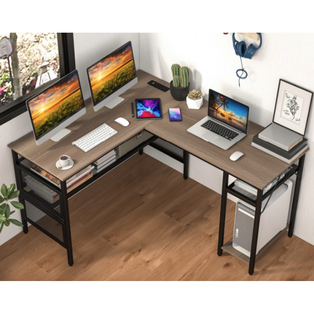 Комп'ютерний стіл Costway Hutch L-подібний з зарядним
