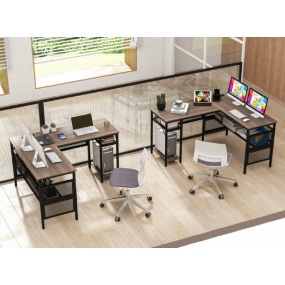 Комп'ютерний стіл Costway Hutch L-подібний з зарядним