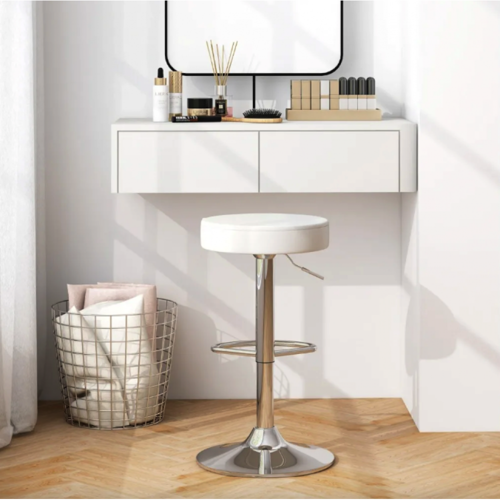 Барный стул Costway Loreto с мягким круглым сиденьем, белый