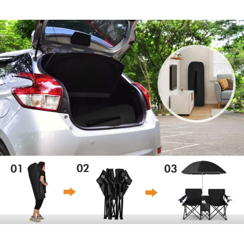 Комплект складных стульев Costway Parma с зонтиком черный