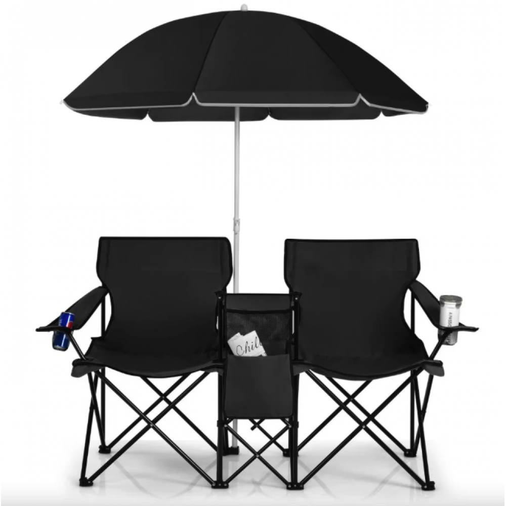 Комплект складных стульев Costway Parma с зонтиком черный