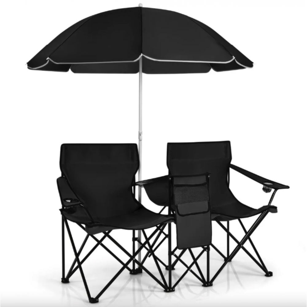 Комплект складных стульев Costway Parma с зонтиком черный