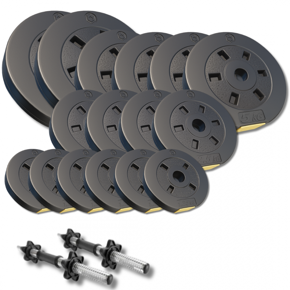 Набір композитних дисків Besport PowerPro 59 кг з 2 гантельними грифами