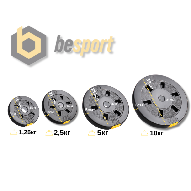 Гантели 2 в 1 Besport PowerPro 59 кг с переходником для штанги