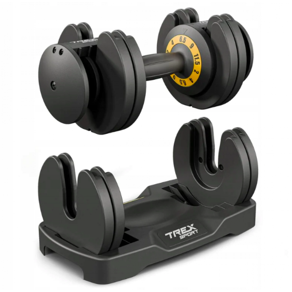 Разборная регулируемая гантель Trex Sport 2–11,5 кг, чёрная
