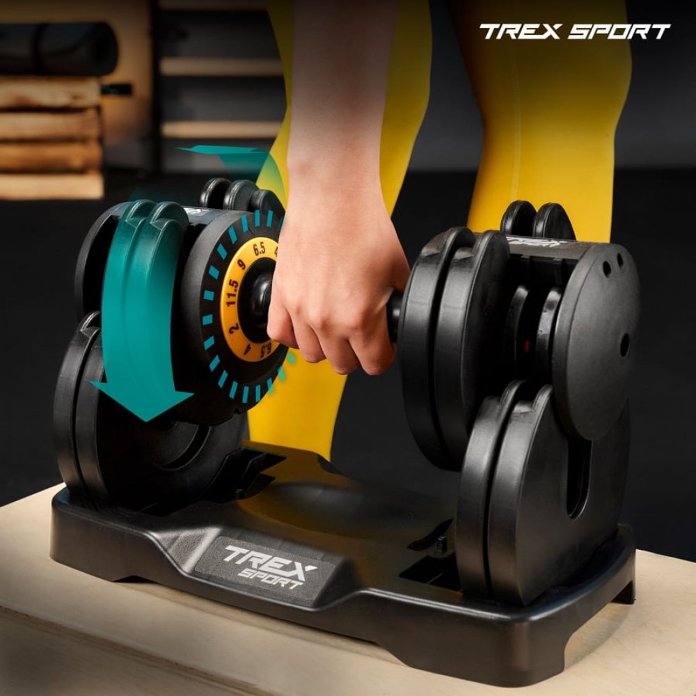 Разборная регулируемая гантель Trex Sport 2–11,5 кг, чёрная