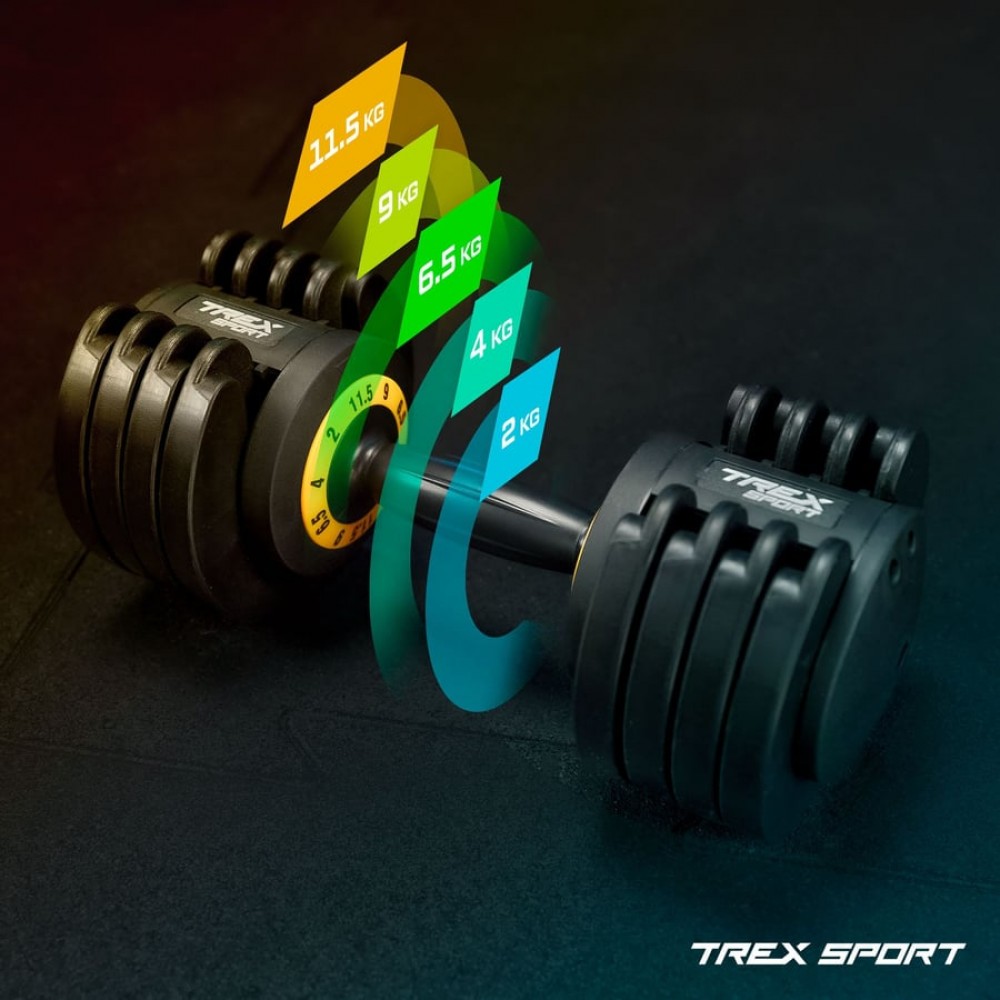 Разборная регулируемая гантель Trex Sport 2–11,5 кг, чёрная