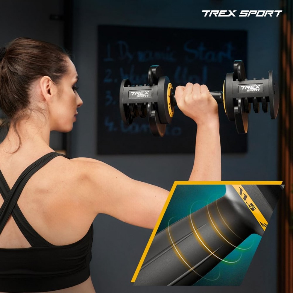 Разборная регулируемая гантель Trex Sport 2–11,5 кг, чёрная