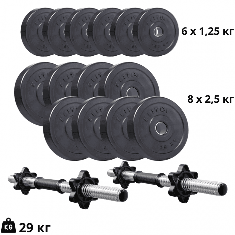 Набір композитних дисків  Elitum Titan 29 кг з 2 гантельними грифами
