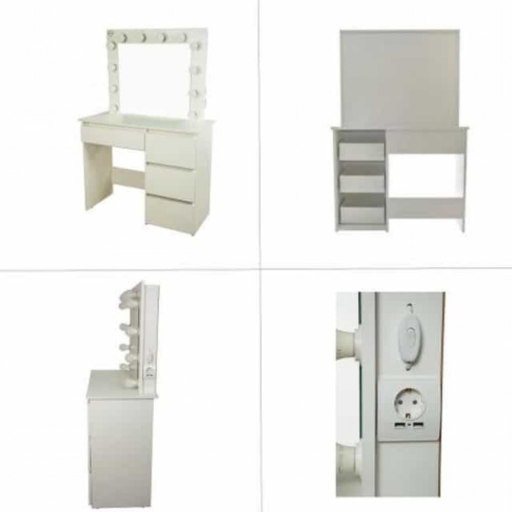 Туалетний столик Bonro B071 з підсвіткою, розеткою та USB, білий