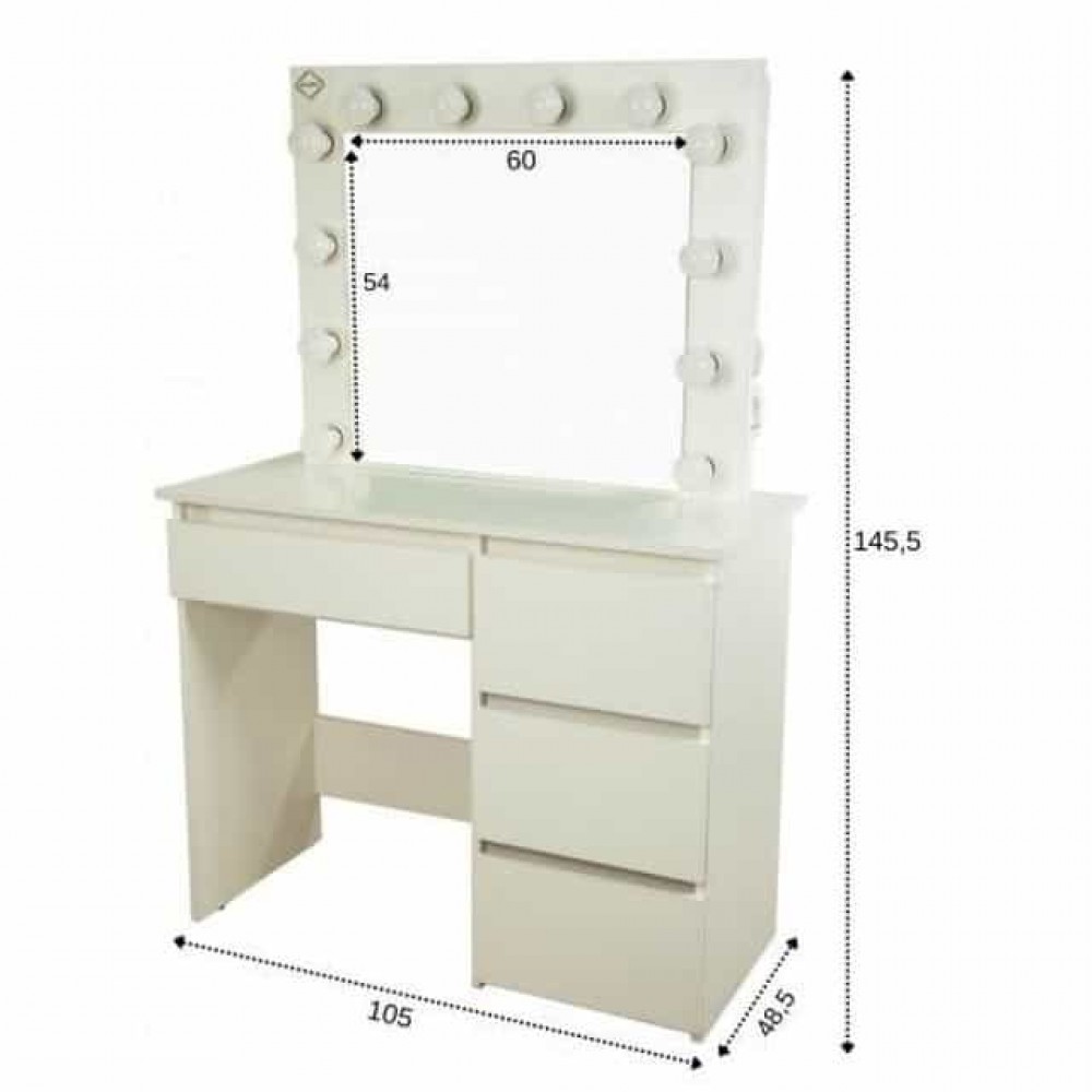 Туалетний столик Bonro B071 з підсвіткою, розеткою та USB, білий