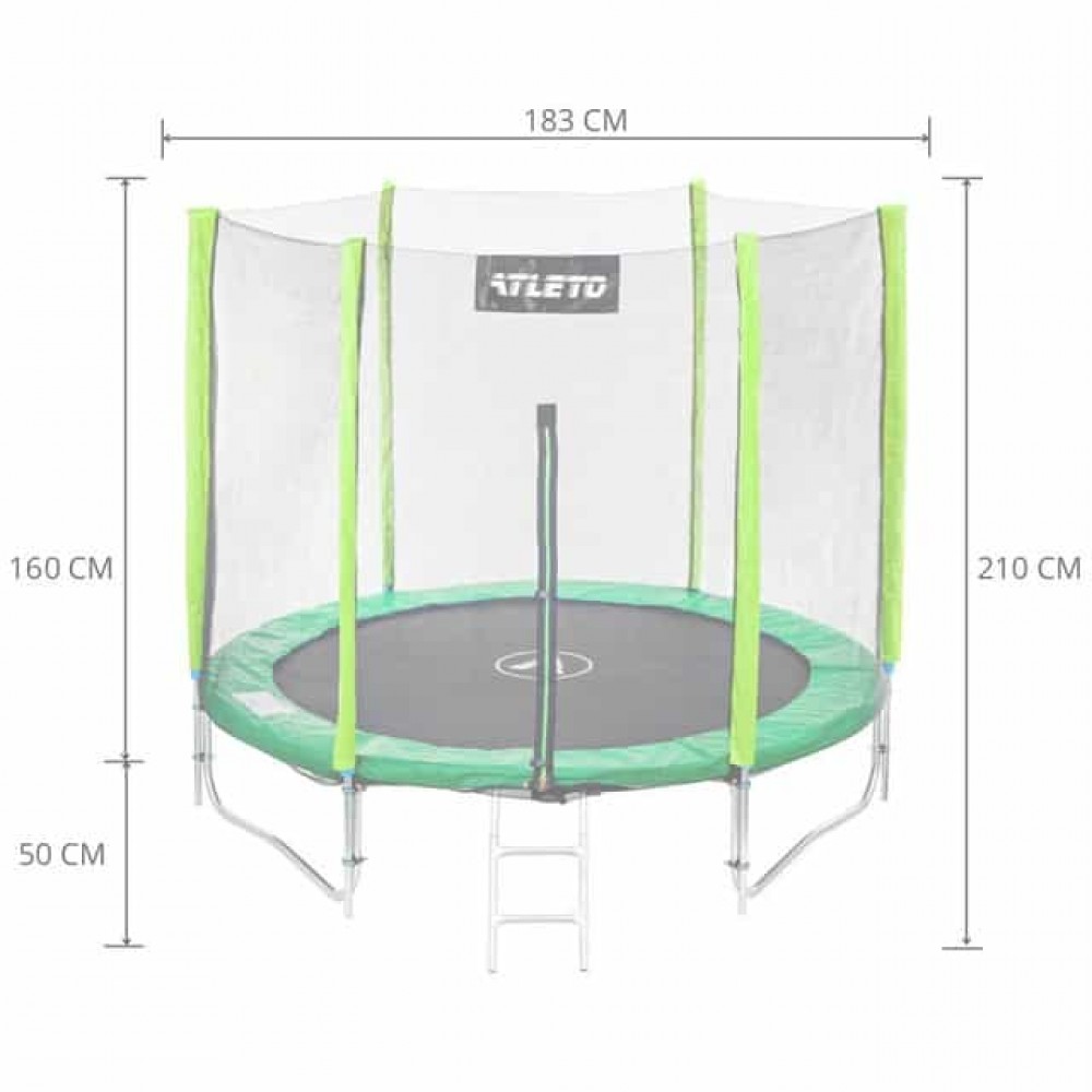 Батут Atleto Green 183 см с внешней сеткой и лестницей