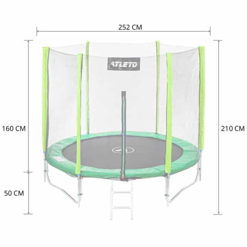 Батут Atleto Green 252 см с внешней сеткой и лестницей