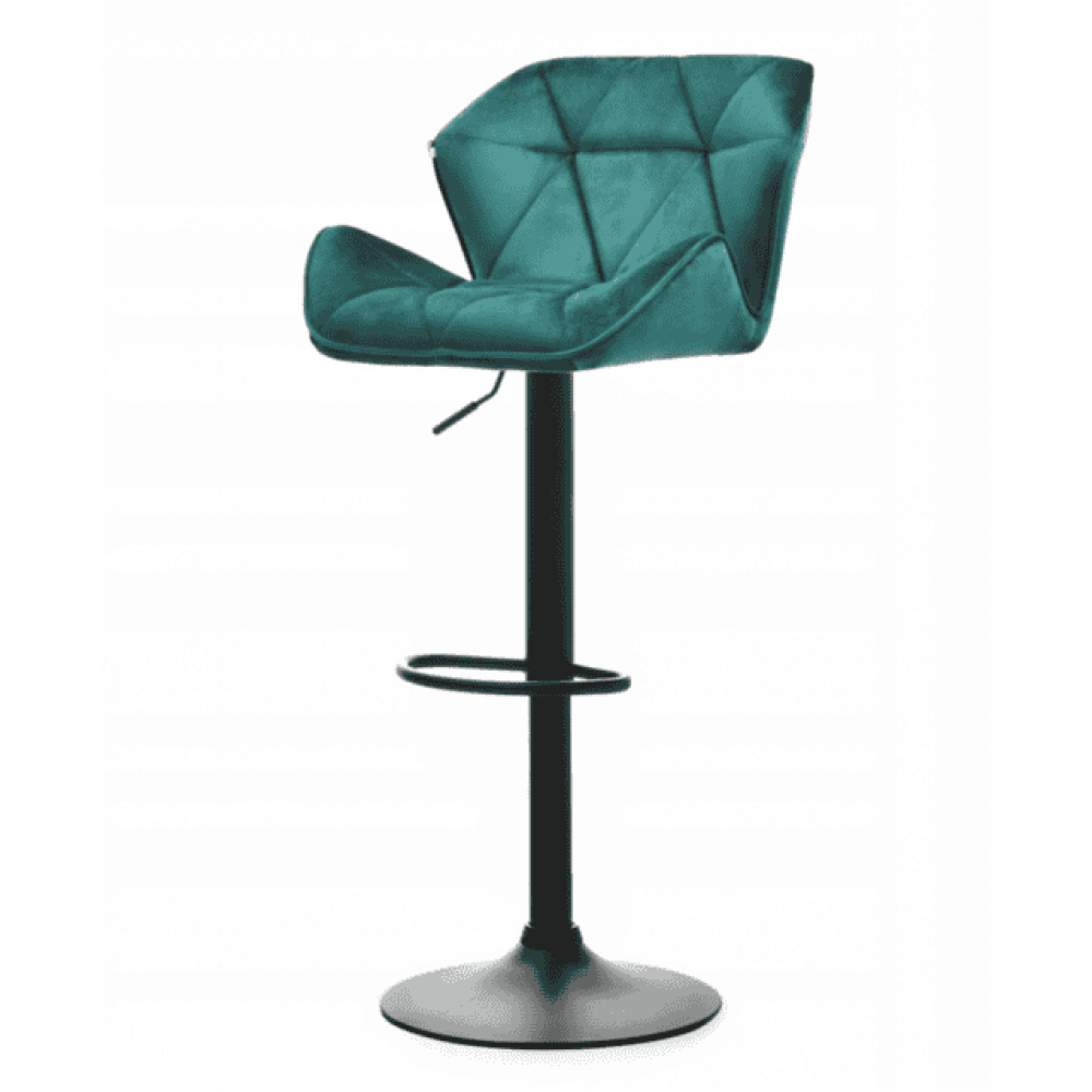 Барний стілець зі спинкою Bonro B-087 велюр зелений з чорною основою
