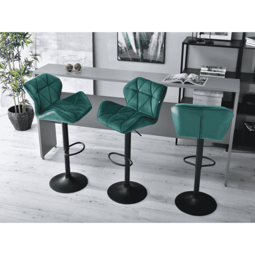 Барний стілець зі спинкою Bonro B-087 велюр зелений з чорною основою