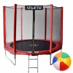 Батут Atleto 252 см с сеткой и лестницей, красный