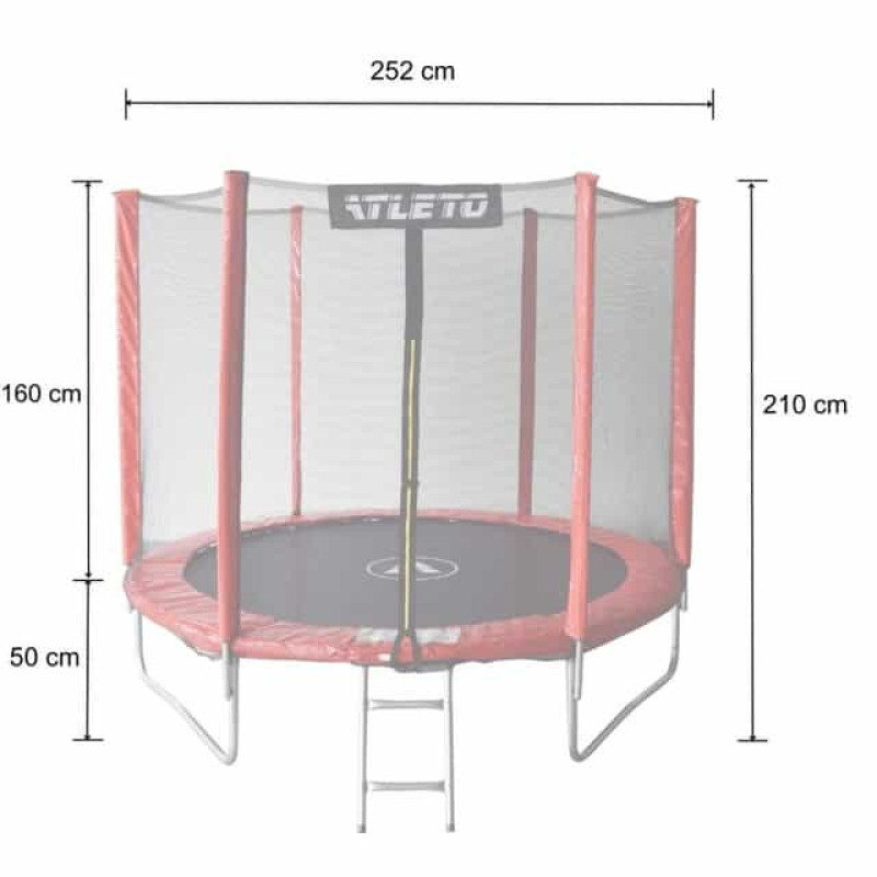 Батут Atleto 252 см с сеткой и лестницей, красный