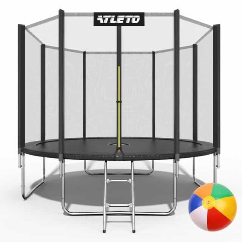 Батут Atleto 374 см з сіткою та драбинкою, чорний
