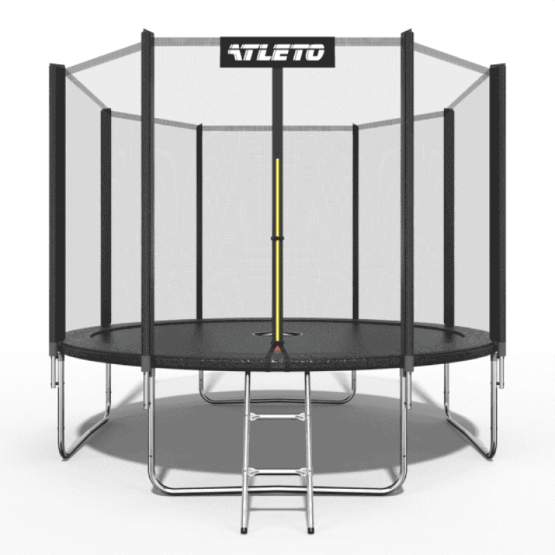 Батут Atleto 374 см з сіткою та драбинкою, чорний