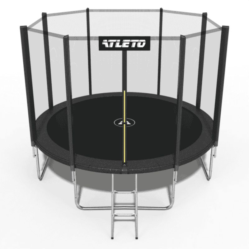 Батут Atleto 374 см з сіткою та драбинкою, чорний