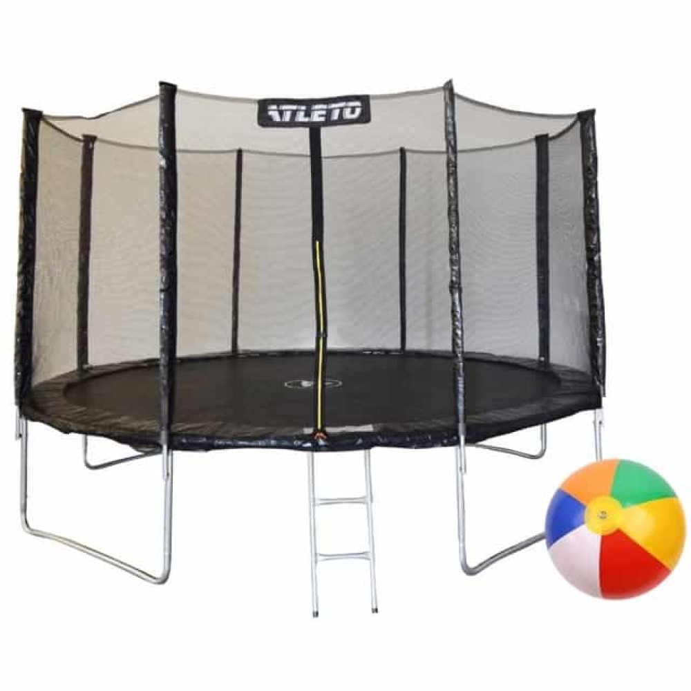 Батут Atleto 404 см с сеткой и лестницей, черный
