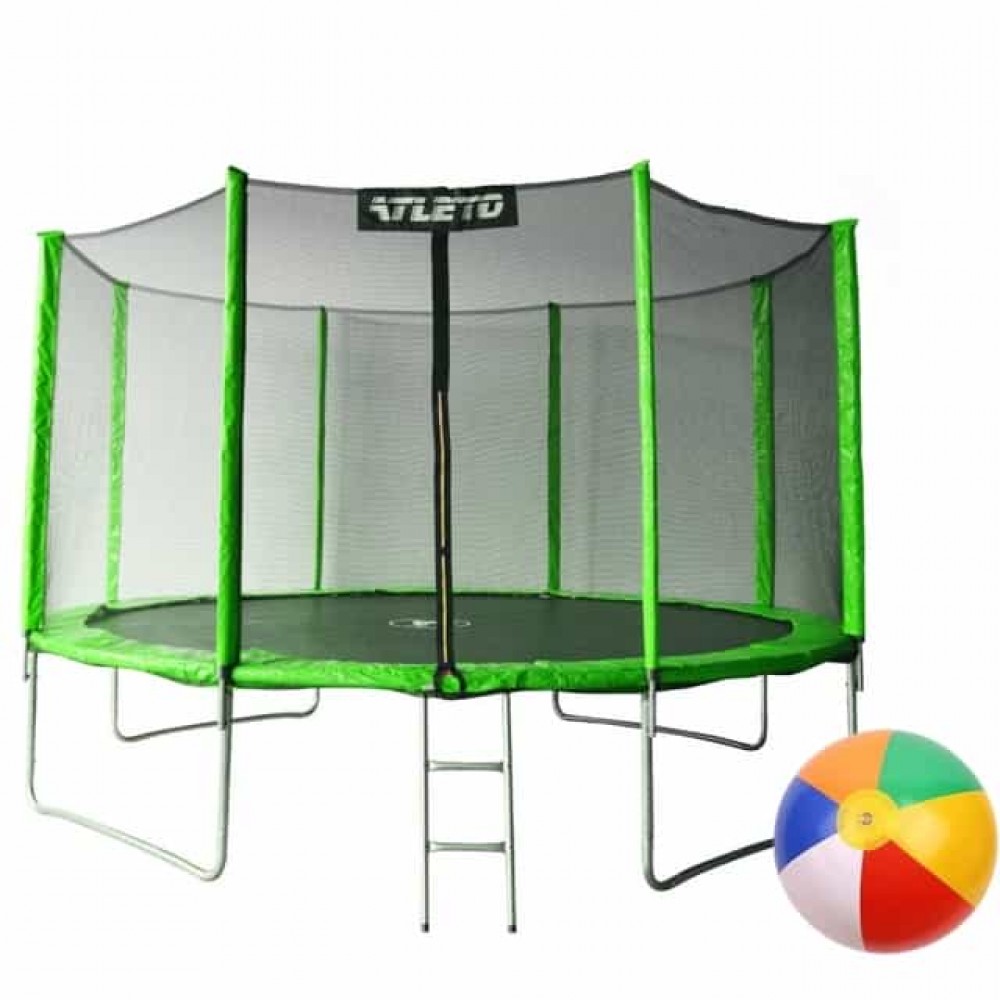 Батут Atleto 404 см с сеткой и лестницей, зеленый