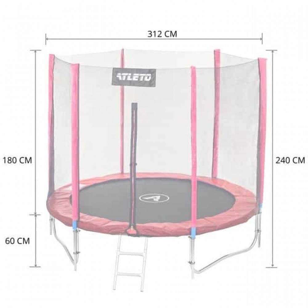 Батут Atleto Red 312 см з зовнішньої сіткою і драбинкою