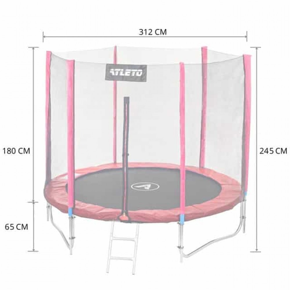 Батут Atleto Red 312 см з зовнішньої сіткою і драбинкою