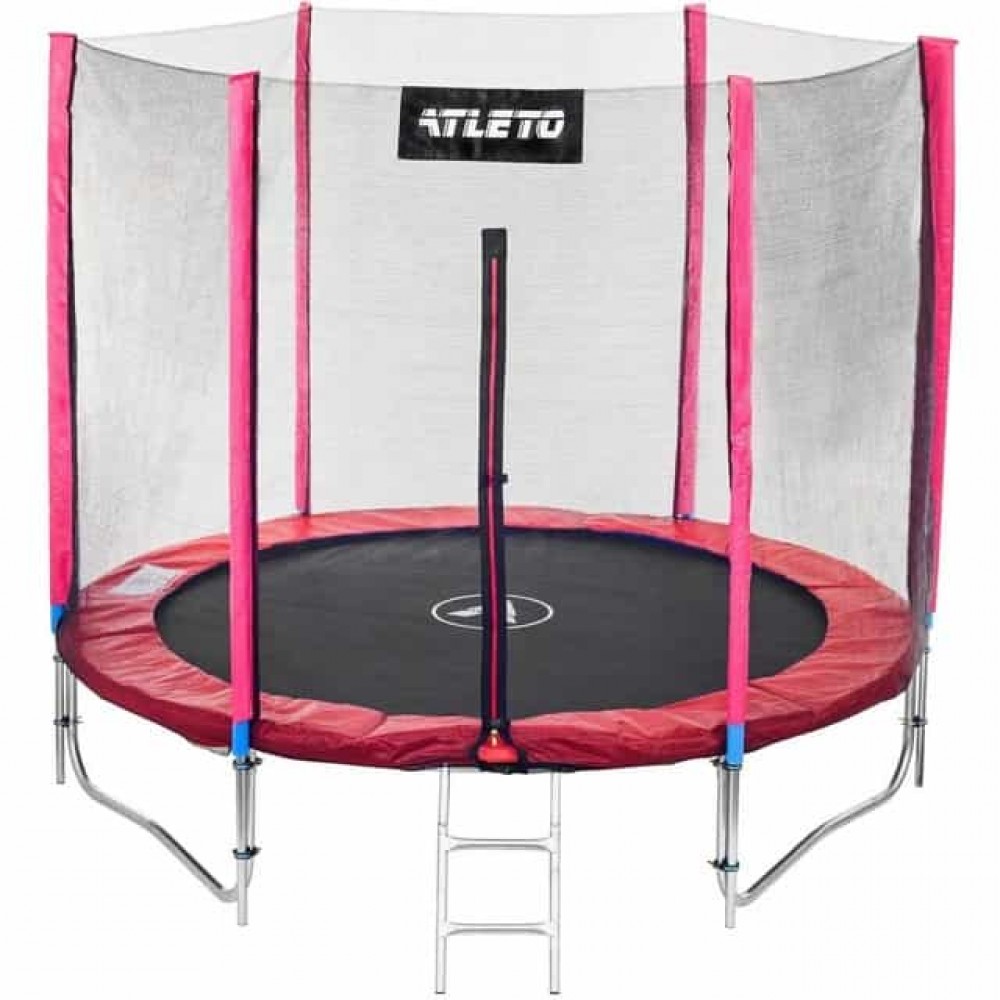Батут Atleto Red 312 см з зовнішньої сіткою і драбинкою