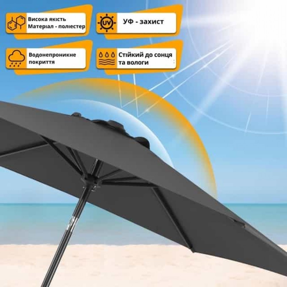 Парасоля садова регульована Bonro B-016 з нахилом, сіра, 3 м, 8 спиць