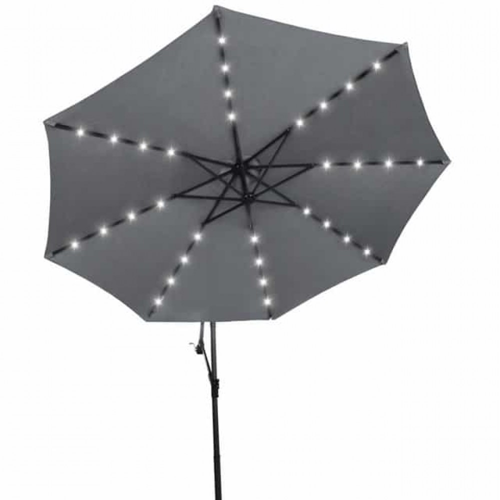 Парасоля садова Bonro B-7012LP з LED підсвіткою, сіра, 3 м, 8 спиць