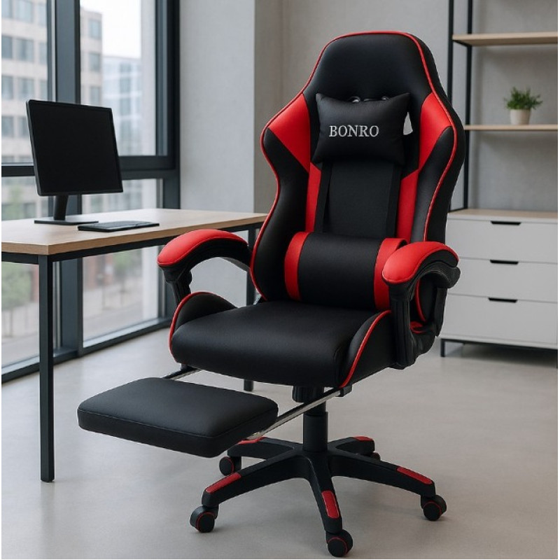 Крісло геймерське Bonro B-945 з підставкою для ніг, червоне